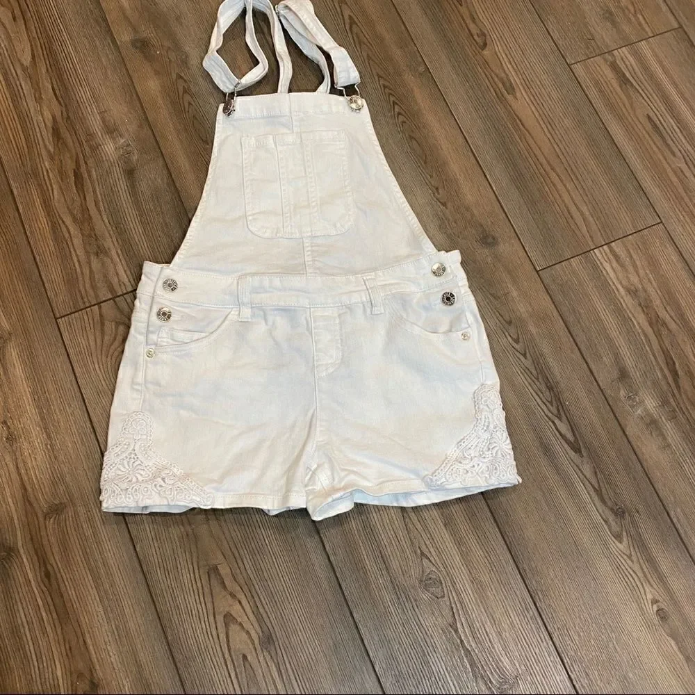 Girls White Lace Inset Justice Shortalls 16